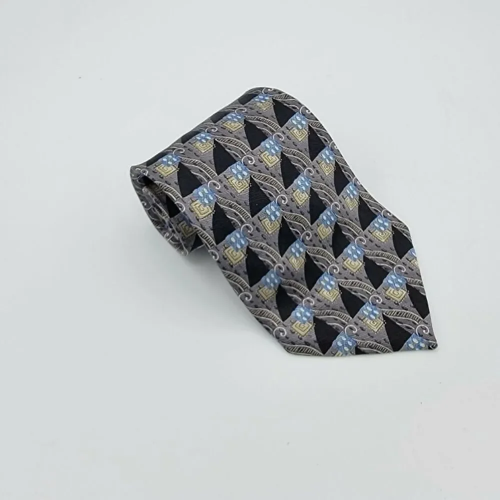 Siena Collezione Silk Necktie Grey Black Geometric Men’s Size 59 x 3.75